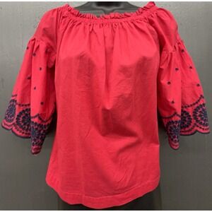 Gap Shirt Women S Red Blue Eyelet Cotton Preppy Coastal Beachy July 4 Top Blouse